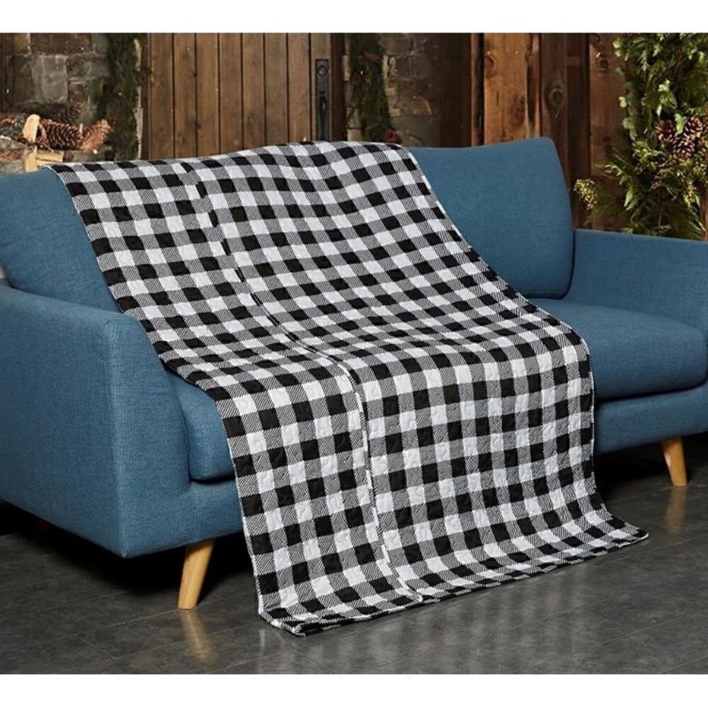 NEW! Black and White Buffalo Plaid Quilted Throw Blanket Country Farmhouse